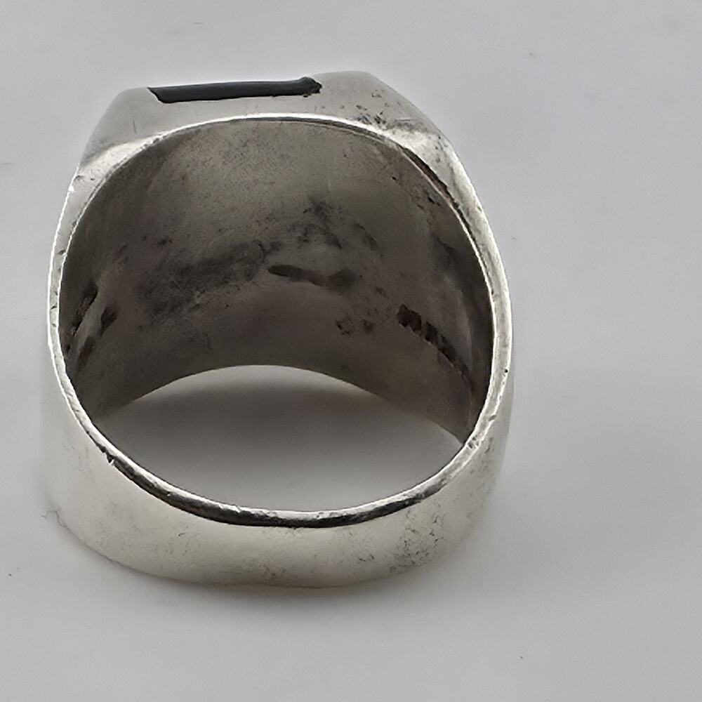 Vintage Mexico 925 Sterling Silver Black Onyx Signet Ring Size 9.5 17.4g Mens - Picture 10 of 15